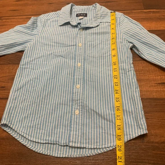 Children Place Boys Striped Blue White Long Sleeve Button-Down Shirt  Size M 7/8 - Picture 4 of 7